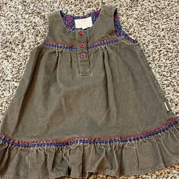 Eternal Creation Green Corduroy Dress Ruffled Peplum Bottom & Embroidered Detail - Picture 7 of 7